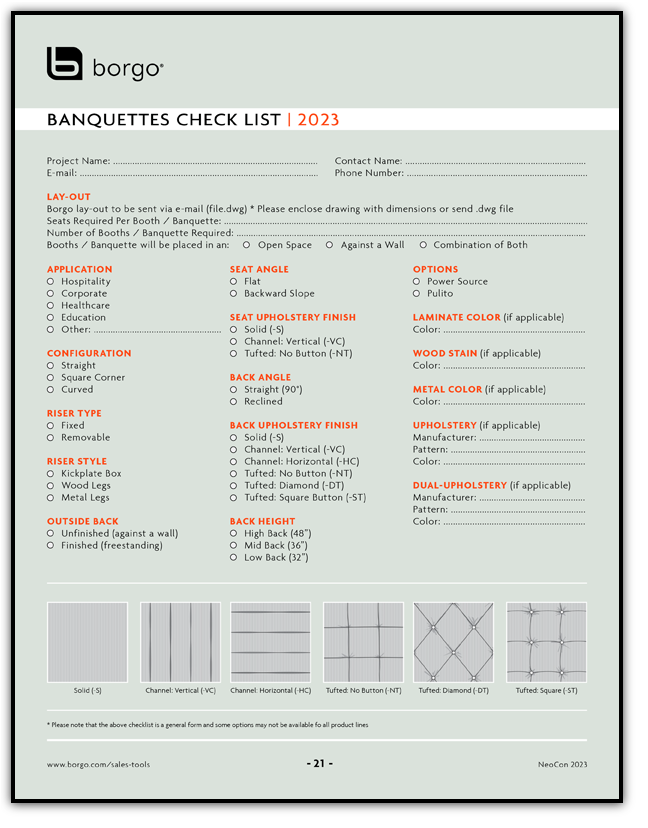 Borgo - Sales Tools - Banquette Check List
