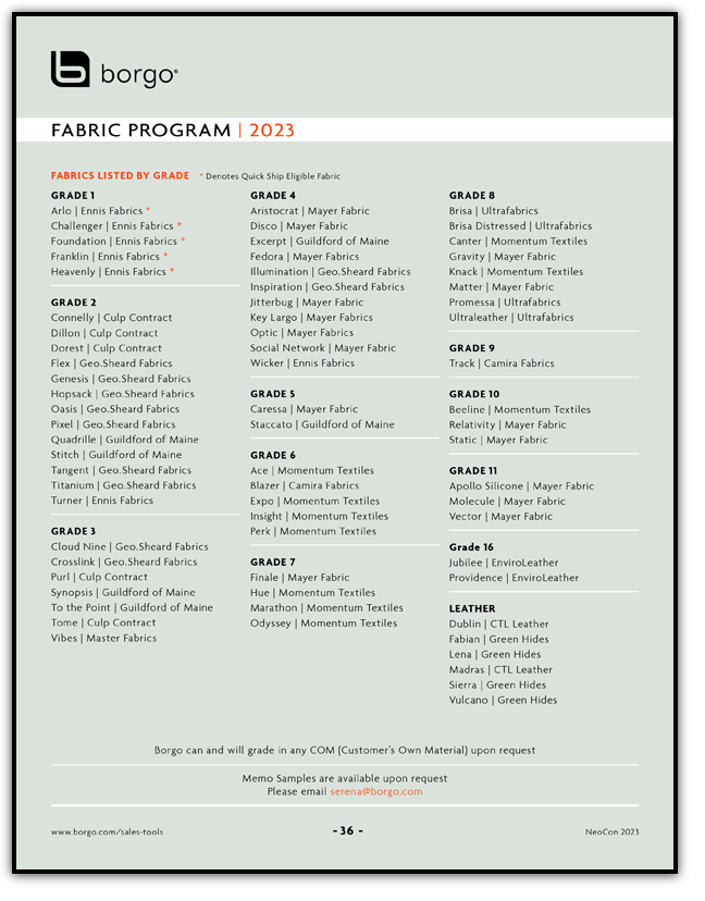 Borgo - Sales Tools - 2023 Fabric Program
