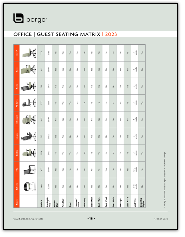 Borgo - Sales Tools - Office | Guest Seating Matrix