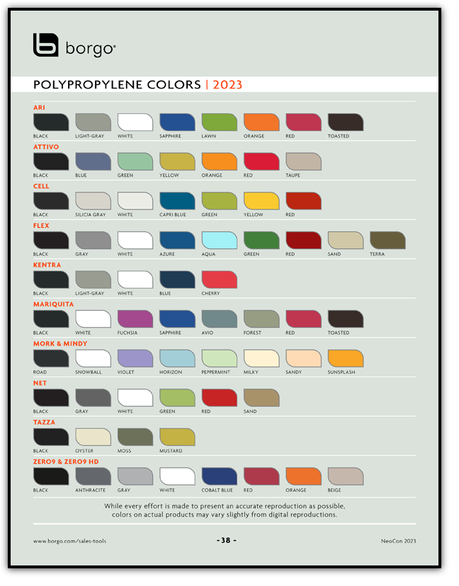 Borgo - Sales Tools - 2021 Polypropylene Colors