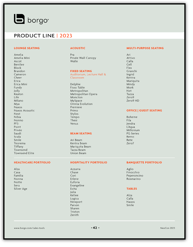 Borgo - Sales Tools - 2023 Product Line